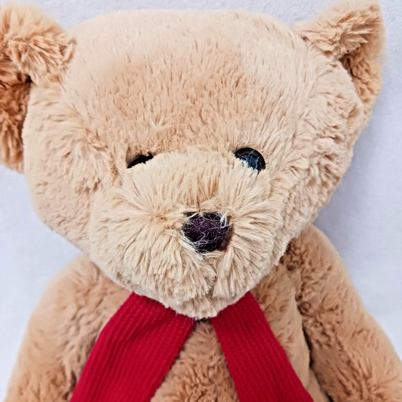 2012 Kohls Plush Teddy Bear 13" Sitting Huggable Toy Beige Tan w Scarf Nostalgia - Picture 3 of 16